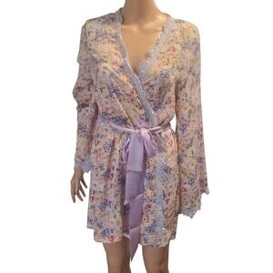 In Bloom By Jonquil Size S/M Romper (S) Robe Set (M) Spring Floral Purple Orange